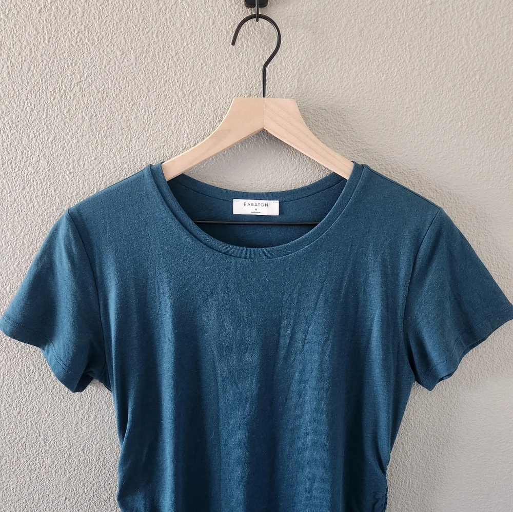 Babaton Contour Ruched Midi Dress Medium Aritzia Fitted T-Shirt Casual Summer - Picture 3 of 12